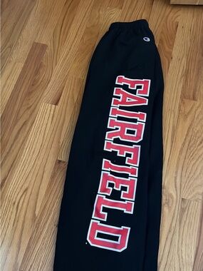 Champion Black Sweatpants with Red Fairfield University Side Logo